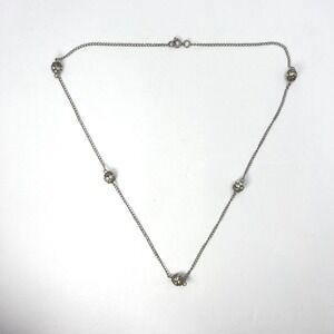 Rhinestone Ball Station Necklace‎ 18" Vintage Y2K Dainty Silver Tone Delicate